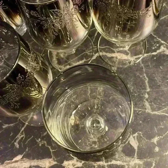 6 Vintage Silver Fade Wine Glasses Ombre WineGlasses, Leaf design made in France - Picture 14 of 14